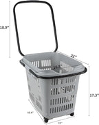 50 L Plastic Rolling Shopping Basket with Handles, Portable Retail Shopping Baskets for Supermarket, 4 PCS