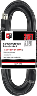 EP 25 Ft Outdoor Extension Cord - 12/3 SJTW Heavy Duty Black Extension Cable with 3 Prong Grounded Plug - Power Cord for Lawn, Garden, Appliances