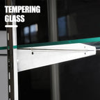 48”D * 20”W * 38”H - Freestanding Retail LED Full Vision Glass Display Case, Black Aluminum Frame, Two Adjustable Height Tempered Glass Shelves