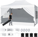 Tangkula 10x14 FT Pop Up Canopy, Outdoor Tent with 4 Sidewalls, Roll-up Door, Wheeled Bag, 4 Sandbags, 8 Stakes, 4 Wind Ropes, Portable Canopy Tent for Beach Party Event Camping (White)