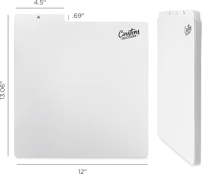 Carstens Records Heavy Duty Vinyl Album Dividers A-Z | 12" Organizers with Tabs | Pack of 26 White | Made in The USA | for Top Browsing