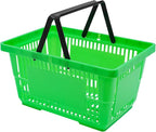 LOYALHEARTDY 12PCS Shopping Baskets with Handles, 21L Plastic Grocery Basket for Retail Store, Supermarket, Grocery Shopping |17" x 12" x 9" Portable Shop Basket (Green)