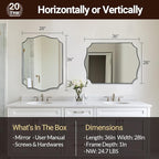 ANDY STAR Brushed Nickel Bathroom Mirror, 28x36 Inch Asymmetrical Wall Mirror, Modern Rectangle Mirror with Unique Wavy Design Ideal for Home Decor, Premium Stainless Steel Metal