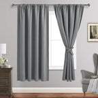 JIUZHEN Blackout Curtains for Bedroom - Thermal Insulated Room Darkening Rod Pocket Curtains for Living Room, Set of 2 Panels with Tiebacks, 52 x 72 Inch Length, Light Grey