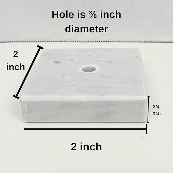 Genuine Marble Trophy Base – Polished Beveled Display Stand with Center Hole, 3/4" Thick, Multiple Sizes for Awards, Crafts & 3D Prints (White Marble, 2x2 inch)
