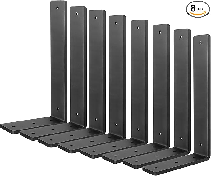 Floating Shelf Bracket 12 Inch, 8 Pack Heavy Duty Shelf Brackets, Black Wall Shelf Bracket for DIY Decorative with Mounting Hardware