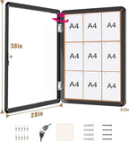 Mifuro 38"x28" Enclosed Bulletin Board, Lockable Weather-Resistant Aluminum Cork Noticeboard for School & Office, Black Frame w/Cork