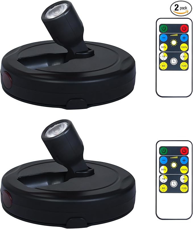 Battery Operated LED Spotlight, Picture Spot Lights, Indoor Uplighting, Puck Lights with Remote, Plants Tree Spotlight, Display Light for Paintings Dartboard Portrait Frame-Black