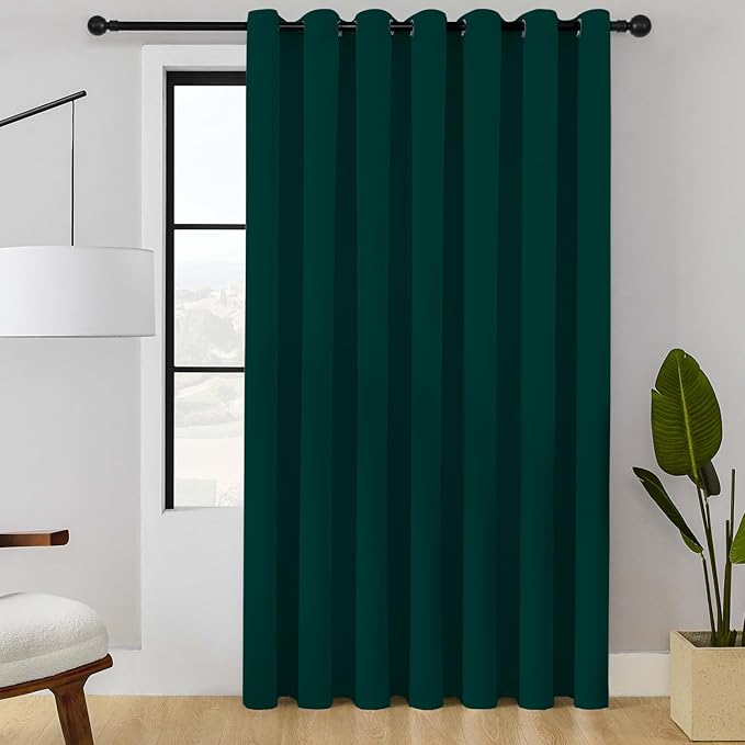 ChrisDowa Room Divider Curtain 108 Inches Long, Wide Blackout Sliding Door Curtain for Bedroom, Room Darkening Privacy Window Curtain for Patio Door (1 Panel Set, Forest Green, 100 x 108 Inch)