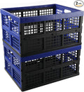 Hespapa 35 Quart Folding Crates, Blue Plastic Collapsible Storage Container Milk Crate Baskets, 2 Pack