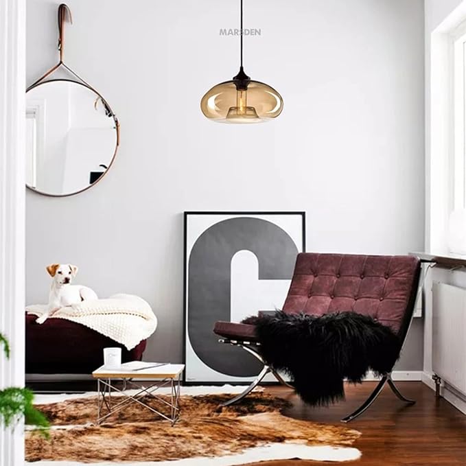 Industrial Pendant Light Shade of Onion Vintage Chandelier E26 Pendant Lighting for Kitchen Island Colorful Glass Cage (Amber)