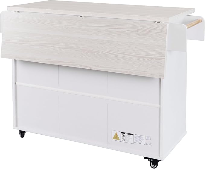 51" Moveable Kitchen Island with Trash Can Storage Cabinet, Kitchen Cart with Drop Leaf, Spice Rack, Towel Rack and Drawer, Rolling Kitchen Island on 5 Wheels with Adjustable Shelf,White