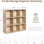 Wooden 9-Cube Storage Organizer with Closed Back Panel, 11in Cube Shelf Opening, Bookshelf, Display Shelf,Closet Cabinet for Home and Office,White Oak