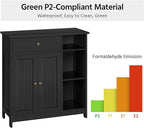 Yaheetech Bathroom Storage Cabinet, Bathroom Floor Cabinet with 2 Doors and 1 Drawer, Storage Units with 3 Open Compartments and Adjustable Shelves for Living Room, Entryway, Black