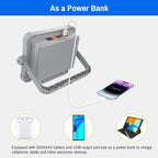 ERAY Rechargeable LED Work Light, Portable Worklight with Dual Solar Panels & 9000mAh Battery, Solar Camping Lights, 4 Lighting Modes Work Lights for Outdoor Emergency Building Car Repairing（Grey