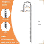 ASDFGHT J Hook Rebar Stakes 12 & 16 Inch (Black or Silver), Heavy Duty Professional Quality Ground Anchors for Chainlink Fence, Sports nets, Camping, Trampolines, Irrigation Pipes and Garden