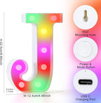 mooncow Rechargeable Light Up Letters,Colorful Marquee Letters with Remote,Gift Wrap Gifts,Bedroom Home Bar Party Decor (J)