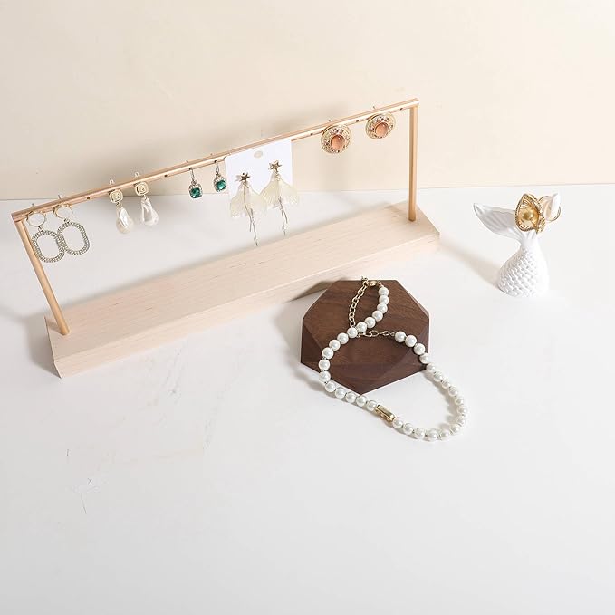 GemeShou single Walnut Jewelry display Tray for selling, Wooden hexagon display riser for jewelry, Jewelry retail shop display stand, photography props【Walnut Hexagon single Small】