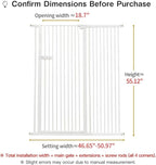 Lumizone Extra Tall Cat Gate 55.12" High Pressure Mounted Extra Wide 2025 New (17 Sizes) 1.37" Gap No Drilling Auto-Close One-Handed Operation Tall Pet Gate for Dogs(White, 55.12" H x 46.65"-50.97" W)