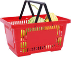 12PCS Shopping Baskets with Handles, 21L Plastic Grocery Basket for Retail Store, Supermarket, Grocery Shopping |17" x 12" x 9" Portable Shop Basket (Red)