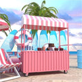Outdoor Food Vendor Cart with Canopy, Portable Mobile Street Food Stand, Foldable Commercial Vending Trolley Kiosk for Markets and Events(Pink,55.1in)