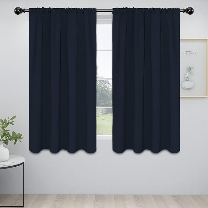 Easy-Going Rod Pocket Blackout Curtains for Bedroom, Room Darkening Window Curtains for Living Room, Thermal Insulated Noise Reduction Solid Window Drapes, 2 Panels(52x56 in, Navy)
