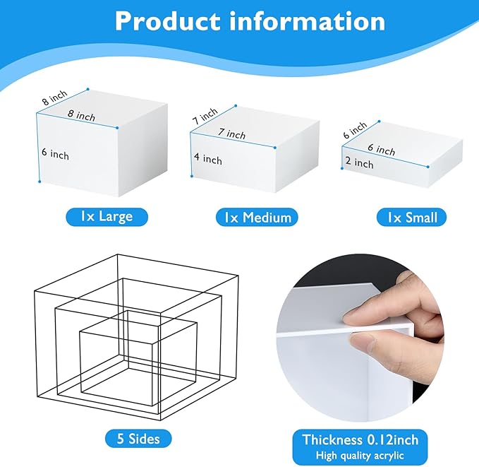 6Pcs White Buffet Risers Acrylic Boxes Display Risers Food Risers for Buffet Table Display Riser for Platter Parties Weddings Catering Dessert Collectibles Figures Show ( 6''x7''x8'')