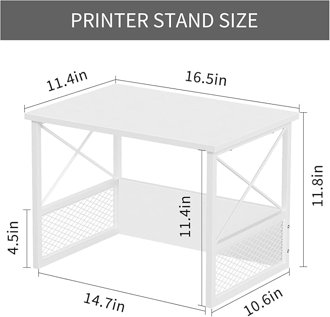 Printer Stand for Desk, Desktop Printer Stand Shelf Organzier for Home Office, for Above and Under Desk, Fax Machine Copier Scanner, White