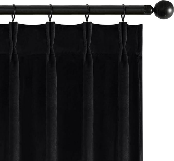 MIULEE Pinch Pleated Black Velvet Blackout Curtains 102 inches Long, Thermal Insulated Pinch Pleat Drapes with Hooks, Luxury Halloween Window Panels for Bedroom Living Room, 2 Panels