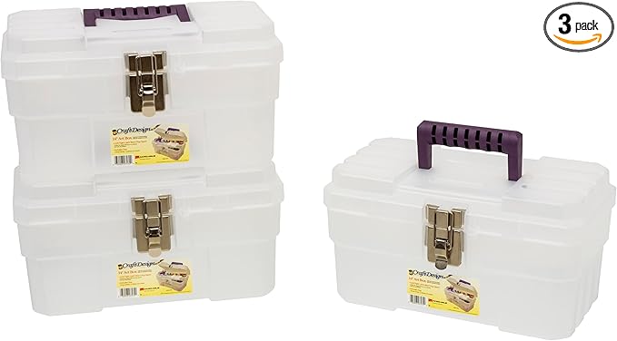 Akro-Mils 09514CFT ProBox 14-Inch Plastic Art Supply, Craft or Medical Storage Toolbox with Removable Tray, 14-Inch x 8-Inch x 8-Inch, Clear, 3-Pack