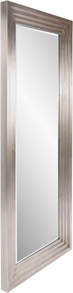 Howard Elliott Bright Silver Leaf Tall Delano Mirror, Large Self Standing Full Length Rectangular Mirror with Stepped Levels, 34 x 82 Inch