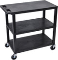 Luxor EC222-B Multipurpose Utility Cart, 32" x 18", 1.62" Thick Flat Shelves, Ergonomic Push Handle, 4" Full-swivel Casters, Locking Brake, 300 lbs Max Capacity, Black