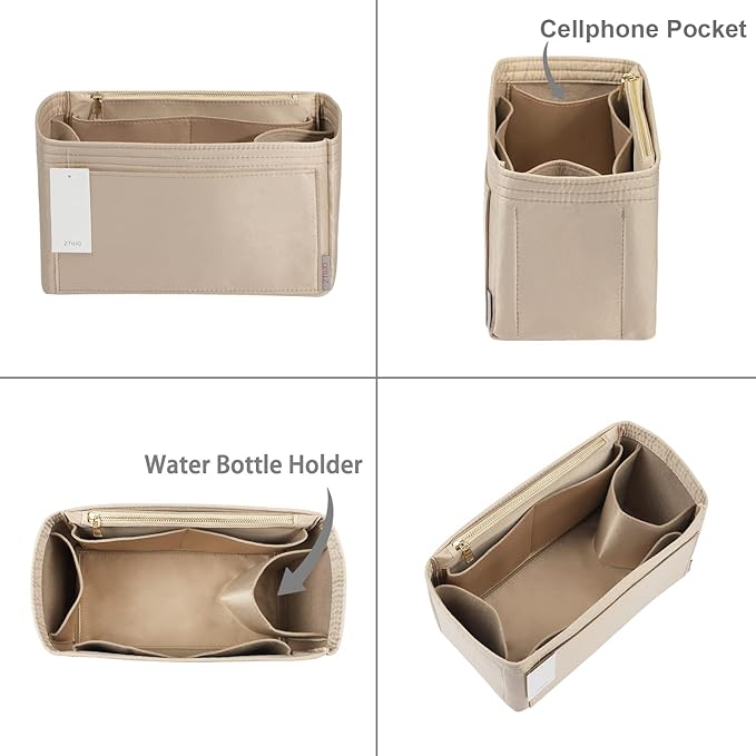 ZTUJO Purse Organizer Insert For Handbags, Silky Touching Bag Organizer Insert With Bottle Holder, Perfect for Speedy, Neverfull, Tote,ONTHEGO,Artsy,Handbag and More (Large, Silky Beige)