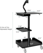Natwind Mobile Workstation Cart with Monitor Mount,Height Adjustable Rolling Computer Cart, Heavy-Duty Rolling Standing Desk with CPU Holder for Home Office, School,Warehouse, Medical（Black）