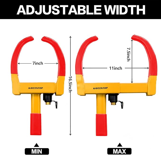 KAYCENTOP Universal Wheel Lock, Security Trailer Wheel Lock, Tire Lock Anti Theft for Trailers Golf Cart SUV Boat ATV Motorcycle Camper, 3 Keys (Yellow-Red)
