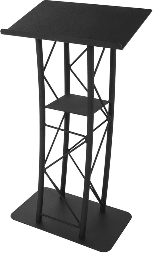 Truss Podium with Base and 23" Wide Top, 64"H, Includes iPad 2-4 and iPad Air Mount (Black Steel/Aluminum)