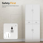 Metal Storage Cabinet with 2 Drawers 71" H,White Metal Garage Cabinets with 2 Lockable Doors and Adjustable Shelves Easy to Assemble for Home Office, Kitchen,Pantry,Garage,Warehouse