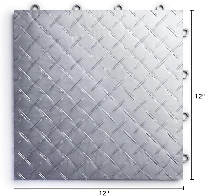 RaceDeck Diamond Plate Design, Durable Interlocking Modular Garage Flooring Tile (48 Pack), Alloy