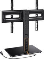 Perlegear Universal TV Stand with Power Outlet, Swivel TV Stand for 32-80 inch TVs up to 99 lbs, TV Base with Tempered Glass Base, Height Adjustable TV Mount Stand Max VESA 600x400mm PGTVS31