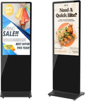 MWE 43 Inch Digital Signage Displays, 4K LCD Screen Indoor Floor Standing Advertising Kiosk, Android System Commercial Totem with Custom Service, Vertical Poster with Auto Media Player-Black