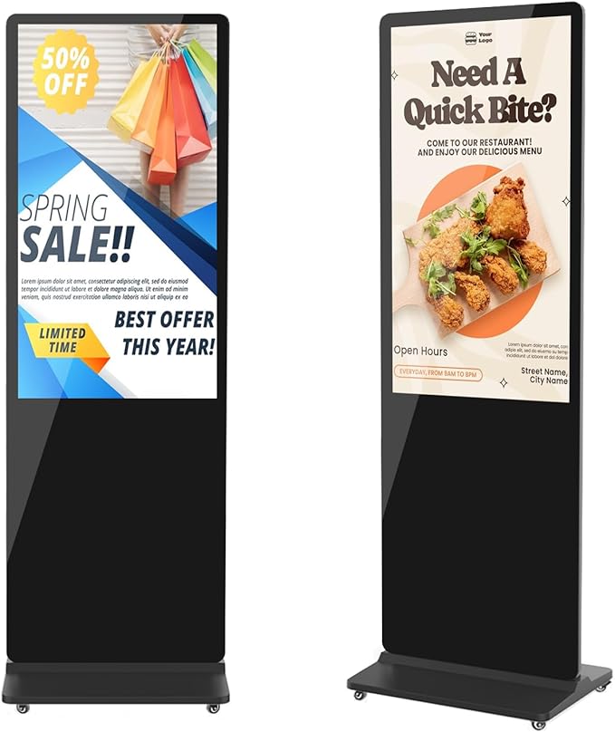 MWE 43 Inch Digital Signage Displays, 4K LCD Screen Indoor Floor Standing Advertising Kiosk, Android System Commercial Totem with Custom Service, Vertical Poster with Auto Media Player-Black