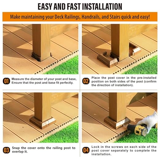 8 pcs 4"x4" (Actual: 3.5"x3.5") Aluminum Post Base Cover for Railings, Stairs, Patios, Porches - Split Deck Post Skirt (Walnut Wood)