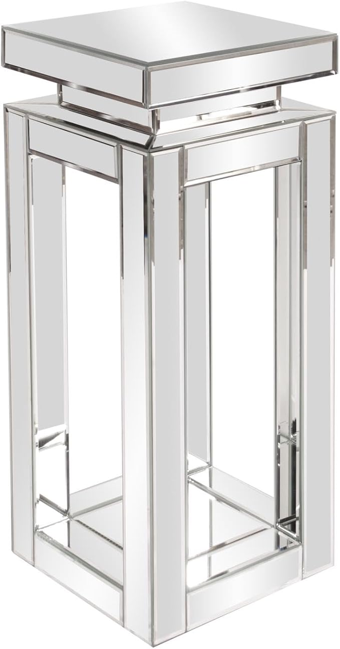 Howard Elliott Small Silver Mirrored Pedestal Accent Table for Home Decoration, Mirrored Finish Design End Table for Bedroom, Entryway or for Any Room, 12 x 12 x 28 Inches