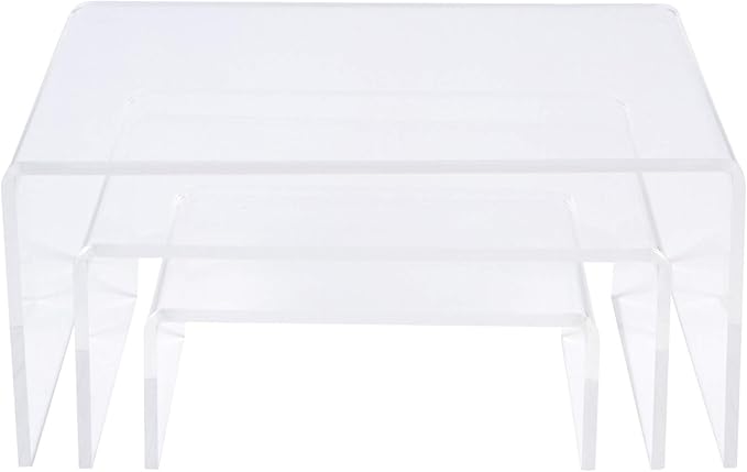SimbaLux Acrylic Display Risers Clear Stand Set of 3 Small Low Profile Tiered for Showcasing Food, Cupcake, Dessert, Candy, Jewelry, Figurines, Photos, Retail & Home Decoration, Durable & Steady