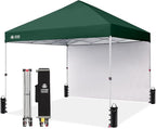 CROWN SHADES 8x8 Pop up Canopy Instant Canopy with 1 Removable Sidewall,4 Ropes & 8 Stakes, STO'N and Go Bag, Forest Green