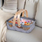 Metal Mesh Steel Basket, Storage Organizer Basket Garden Harvest Basket Multi-functional Kitchen Fruit Baskets Bin with Wooden Handle for Bathroom Picnic Shopping Decor Cabinet Home, Grey