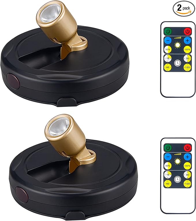 Battery Operated LED Spotlight, Picture Spot Lights, Indoor Uplighting, Puck Lights with Remote, Plants Tree Spotlight, Display Light for Paintings Dartboard Portrait-Gold
