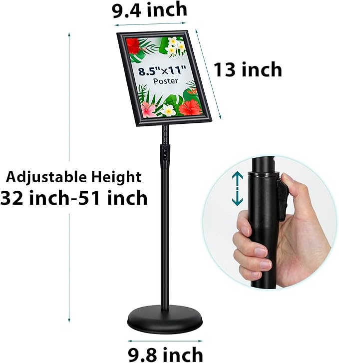 6Packs Sign Holder Stand 8.5 x 11 - Adjustable Heavy Duty Poster Sign Stands for Display 8.5 x 11 - Floor Standing Sign Holder for Vertical and Horizontal Sign Displayed(Black)