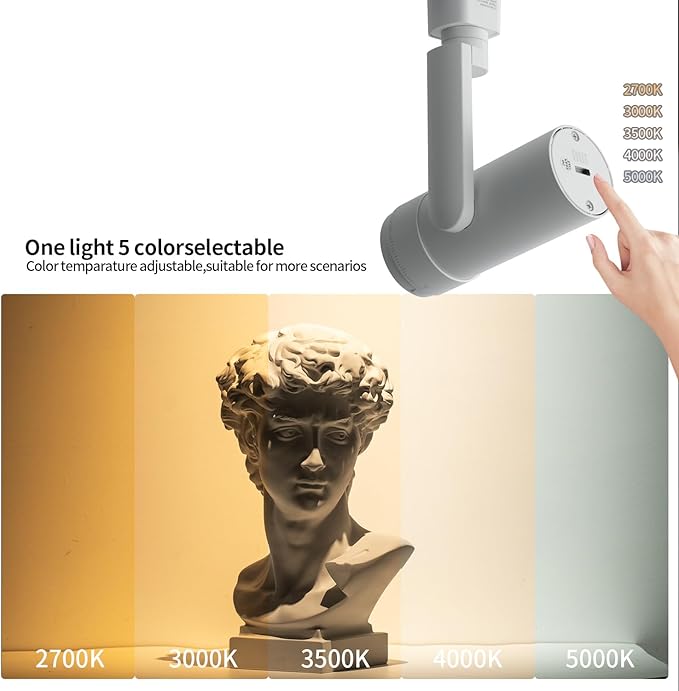 mirrea 5-Color Zoomable LED Track Lighting Heads H-Type Dimmable, 13.5W White Ceiling Fixtures for Room, Modern Accent Light, 2700-5000K Adjustable, Beam Angle 24°-60°, CRI90+, Pack of 6