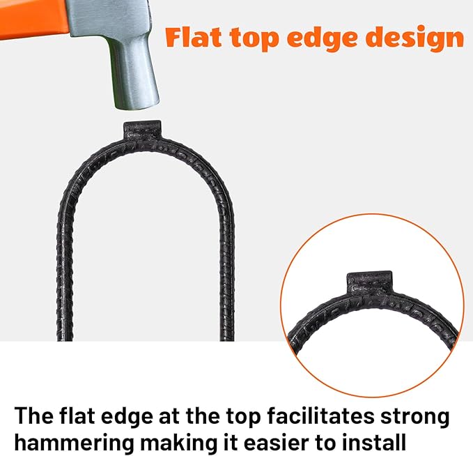 10 Pack Extra-Large Heavy Rebar Trampoline Wind Stakes with Flat Welded Head,12’’x3’’ U Shaped Stake, Ground Anchor for Securing Trampolines, Tents, Fences, Tarps, Garden Cloth, Hoses
